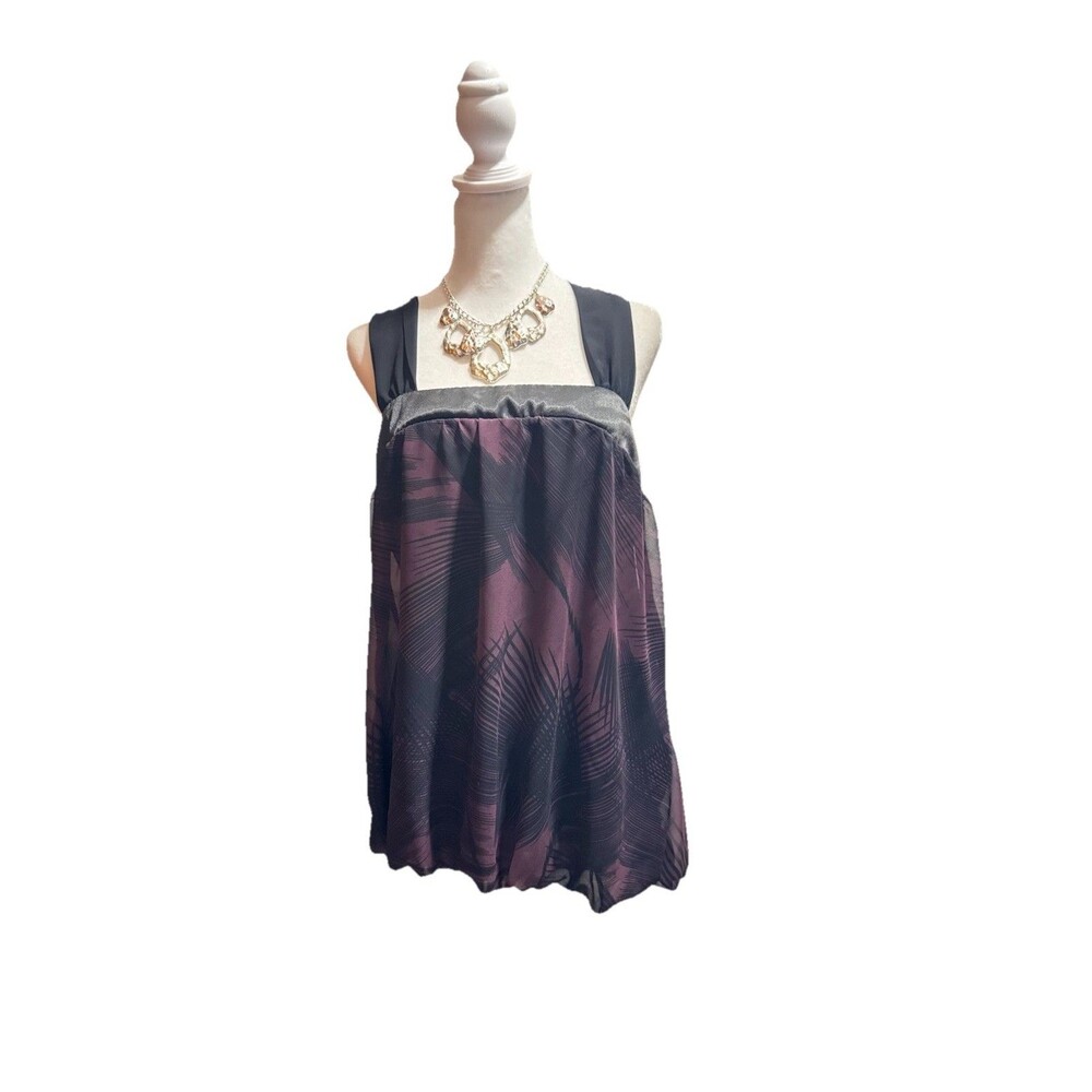 Vanity Junior Girls L Black Purple 100% Polyester Sleeveless Baby Doll Top Y2K